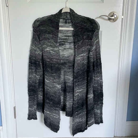 Eileen Fisher Black Open Front Long Boucle Ombre Cardigan Sweater 35917 - Picture 4 of 13